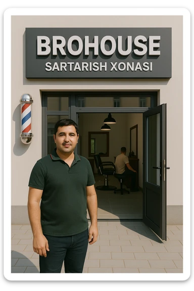 eni shu rasimga manashu odamga uxhshasin sartaosh eshik oldida tursin va tashqarida esa mijoz sticker