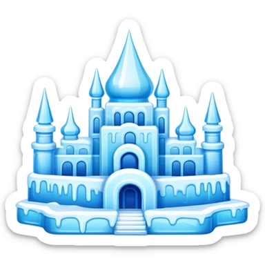 Harbin Ice and Snow Festival colorful ice sculpture, simplified emoji style with bold outlines and bright colors, cartoon style ice building sticker
