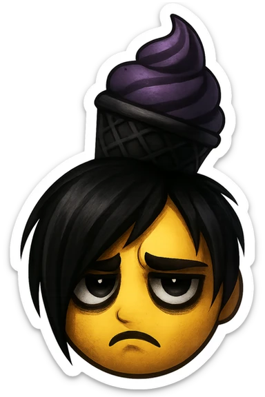 emo emoji, black and purple ice cream cone, moody and dramatic sticker
