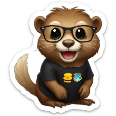 Beaver wearing glasses and black T-shirt with polish eagle print on it sticker