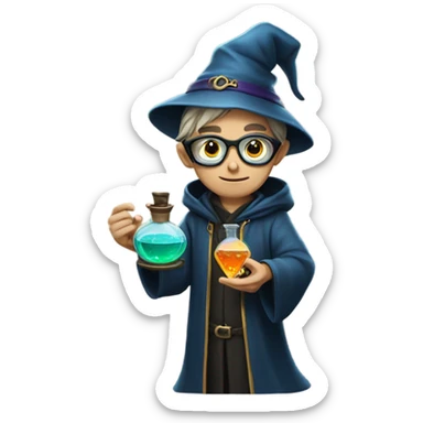 Young male wizard mixing potions and wearing sunglasses sticker