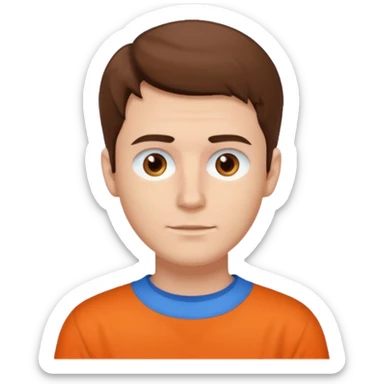 male, white skin, brown hair, brown eyes, orange shirt and blue collarbone sticker