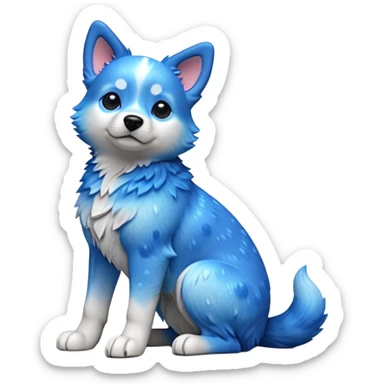 cinematic-[australian catle dog]-realistic-full-body-sitting-emoji,-tail-resting-loosely-beside-its-paws,-head-tilted-dramatically,-sleek-[vibrant-blue-speckle-fur]-fur,-simplified-yet-realistic-focused-features,-highly-detailed,-glowing-with-an-almost-sarcastic-glow sticker