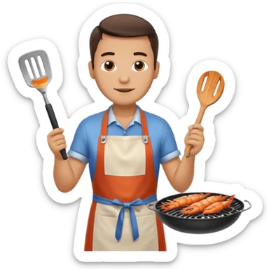 man grilling seafood on a sizzling grill sticker