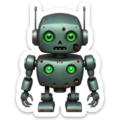 chubby undead robot with glowing eyes sticker