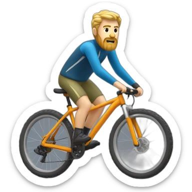 A 50 years old man with blond hair and a blond Beard is driving a mountain bike sticker