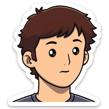 Polish man with medium length brown hair and freckles around his left eye sticker