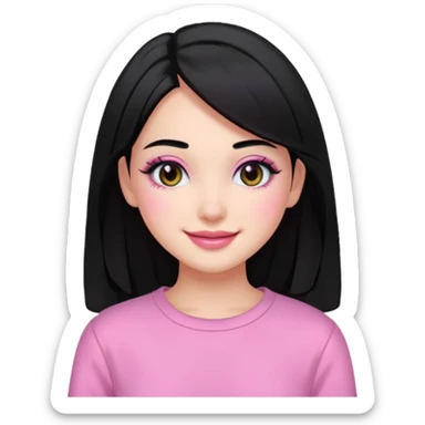 Girl with black and long hair with aesthetic clothes and with aesthetic makeup with a smile yes but with pink clothes sticker