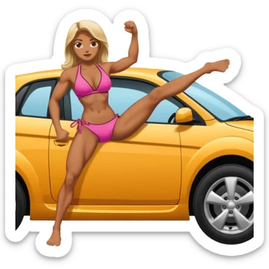 Girl in a bikini crushing a car under her foot sticker