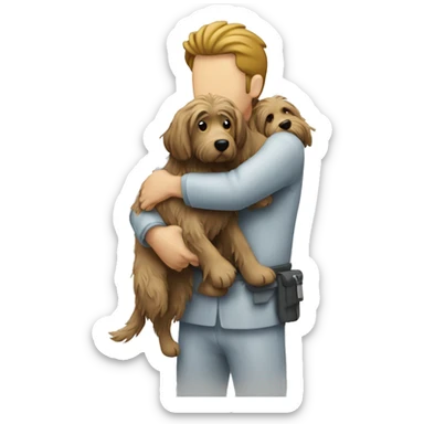 a vet hugging a shaggy dog sticker