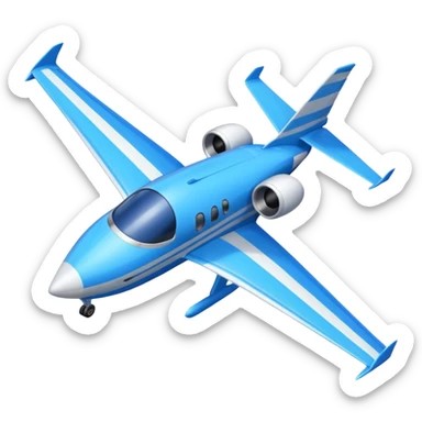 A compact jet with a blue-striped body and angled wings, climbing upward with steady power.
 sticker