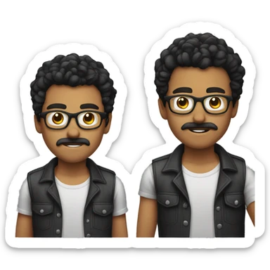 A young man wearing a shirt, black hair and glasses and got moustach sticker