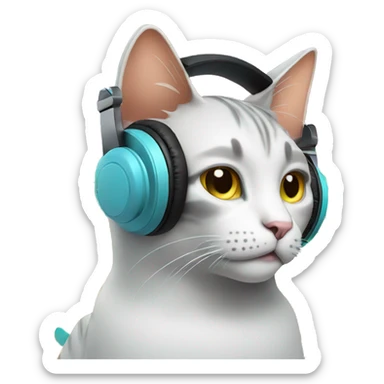 Cat wearing headphones, listening to music with colorful sound waves coming out of the ears. sticker