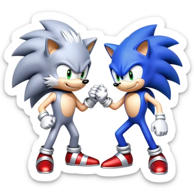 Sonic the Hedgehog and Silver the Hedgehog fist bumping sticker
