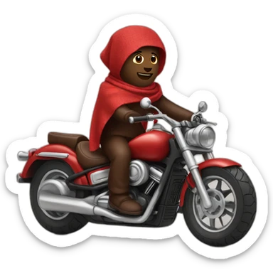 A chocolate brown doodle wearing a red and black handkerchief riding a motorcycle sticker