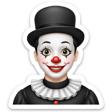 black and white mime clown emoji with white makeup and costume sticker