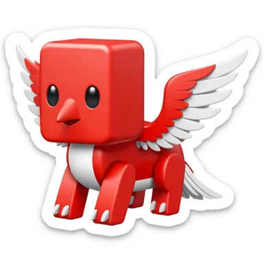 A blocky red creature with white wings  sticker
