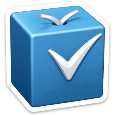 A blue box  and a white tick sticker