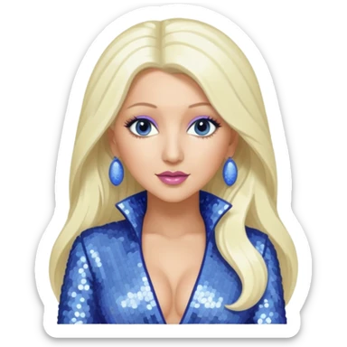 Christina Aguilera with long platinum blonde hair, periwinkle sequin outfit  sticker