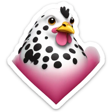 Black and white spotted chicken inside a pink heart sticker