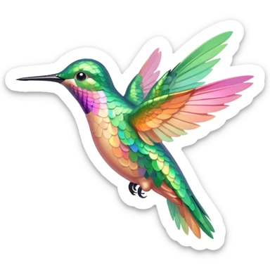 mostly peach pink and yellow-green, mint humming bird sticker