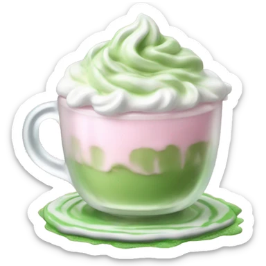 Clear grande cup, with light pink drink, matcha foam, and whip cream on top sticker