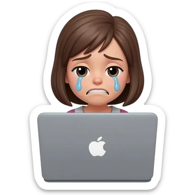depressed and frustrated woman behind laptop sticker