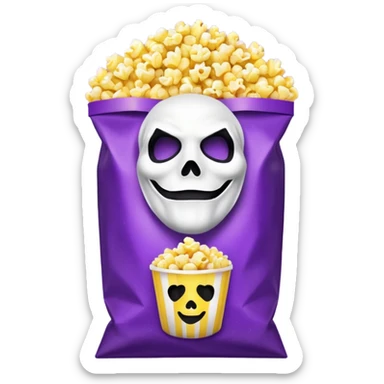 Glitter purple and yellow popcorn with ghostface mask in packaging sticker
