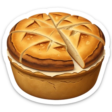 round rustic sourdough with cracked crust. sticker