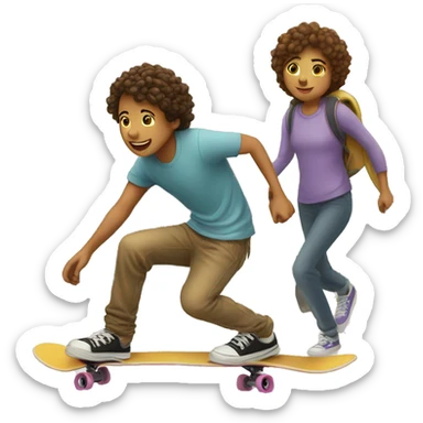 A young person on a skateboard is pushed by another sticker