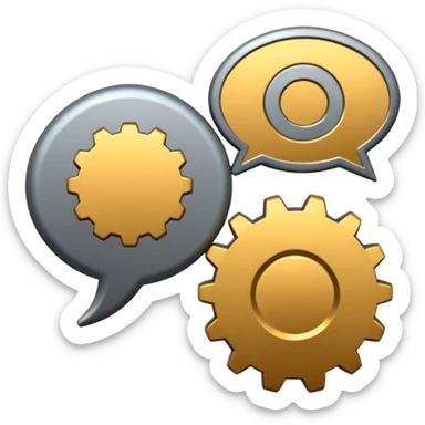 two overlapping speech bubbles, one with a gear sticker
