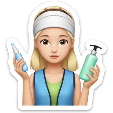 Clean girl aesthetic emoticons, apply skincare products, headband, glowing skin, vest, soft lighting
 sticker