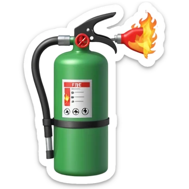 green fire extinguisher putting out a fire sticker