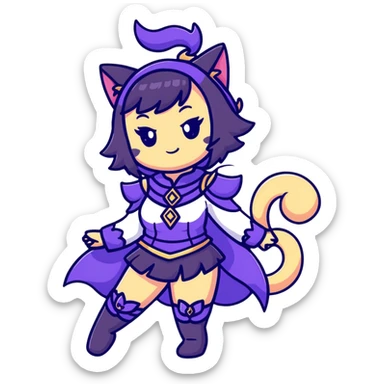 catgirl character with detailed fantasy costume, magical vibe, anime look sticker