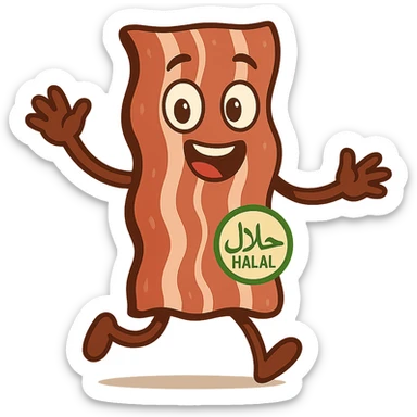 animated halal bacon, lively and fun, visual interpretation 2 sticker