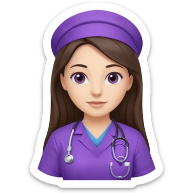 pretty brunette nurse with long hair in purple scrubs sticker