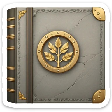 A gray, stone-textured book with bronze or gold details, featuring a mountain, a winding path, or a Roman laurel, radiating strength, resilience, and the wisdom of overcoming adversity sticker