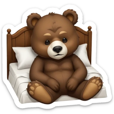 sleepy cute bear with mask sitting on comfiest bed sticker