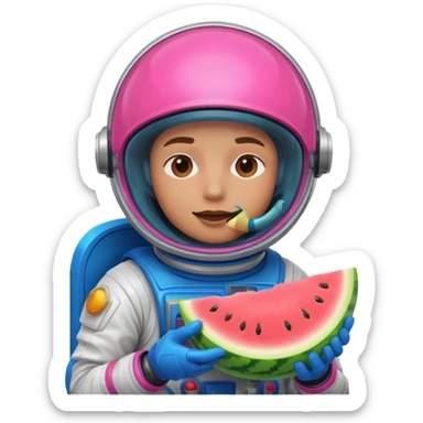 Neon pink and blue spaceman eating melon sticker