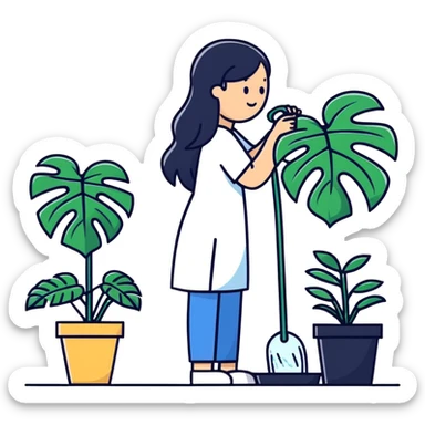woman watering her monstera plant sticker