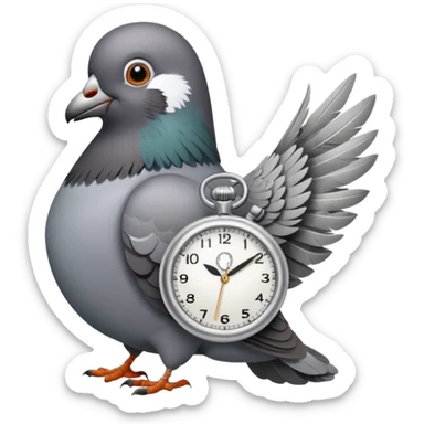 A pigeon holding a watch sticker