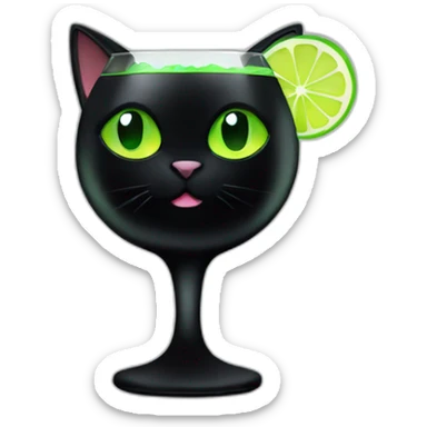 black cat with green eyes and a cocktail in its paws sticker