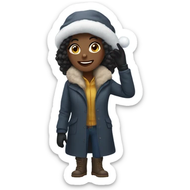 Black girl covered in snow wearing a hat , coat and gloves  sticker