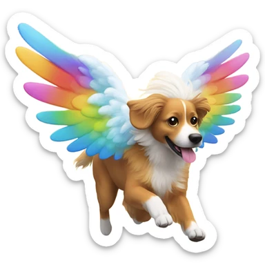 Rainbow dog with angel wings running sticker