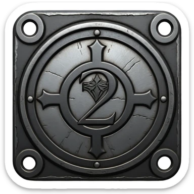 Minimal emoji, gothic metal coin made of black steel, engraved number 2 at the center, ancient industrial aesthetic, worn metal texture, no glow, no neon, flat emoji design, centered, transparent background sticker