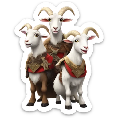 Happy New year celebration with three goats on top of a mountain wearing Viking outfits  sticker