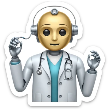 robot with a doctor's coat and a stethoscope sticker