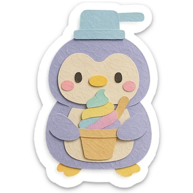 chibi ice cream maker-penguin hybrid, fluffy, making pastel rainbow ice cream, pastel colors, full-body sticker