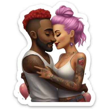 Romantic carnival date for beautiful tattooed couple sticker