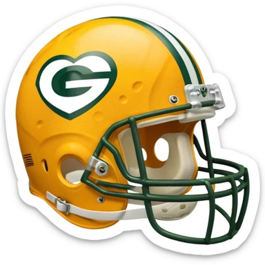 Green Bay packers helmet with a heart near it that looks like cheese inside sticker